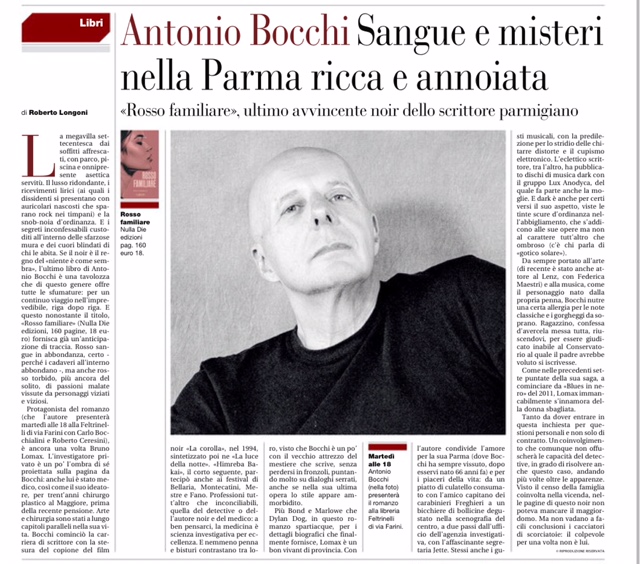 Articolo che la Gazzetta di Parma ha dedicato a "Rosso Familiare" il libro di Antonio Bocchi